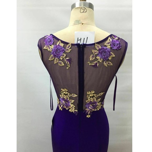 Women's Formal sheer Long Spandex Embroidered mother of bride evening prom dress - Picture 4 of 5